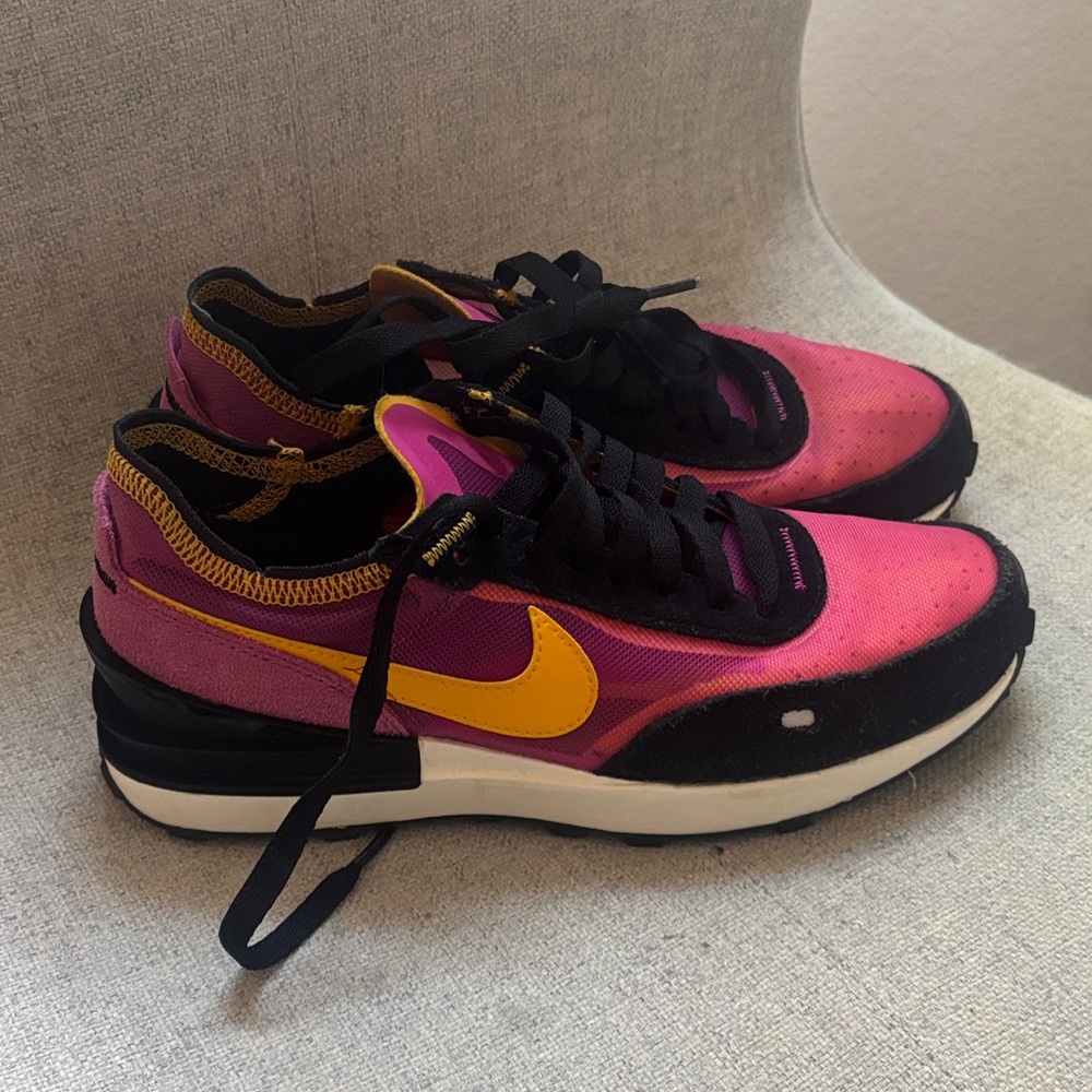 Nike Pink and Black Sneakers with Yellow Swoosh